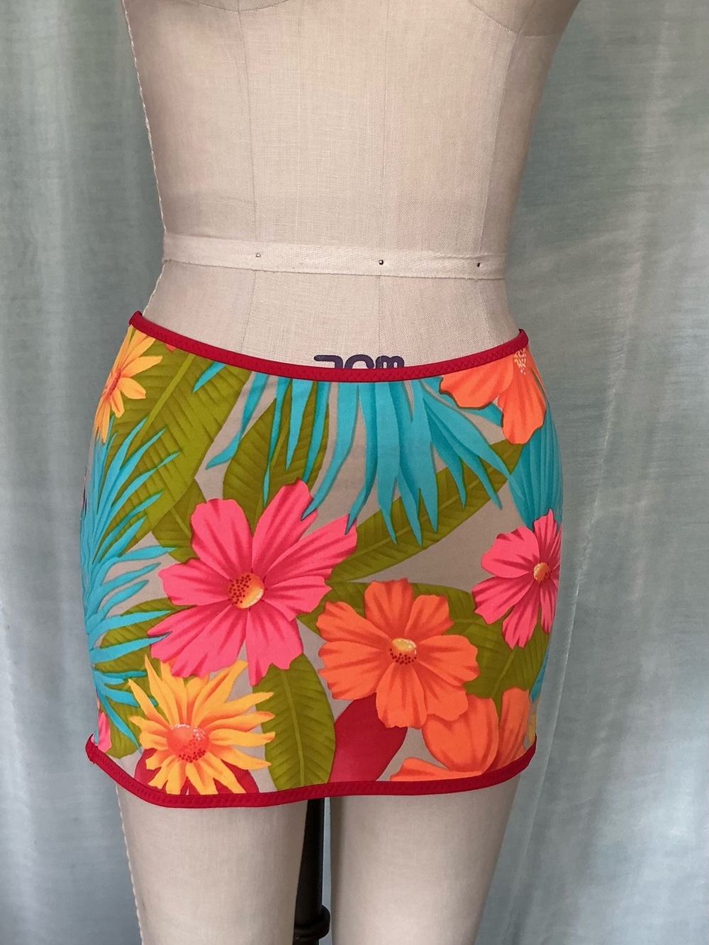 Floral Mesh Swim Coverup Mini Skirt - Pink & Orange
